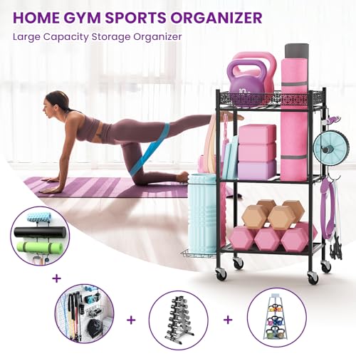 Yoga Mat Storage Rack, Home Gym Storage Rack, VOPEAK Workout Storage for Yoga Mat, Foam Roller, Gym Organizer Gym Equipmen...