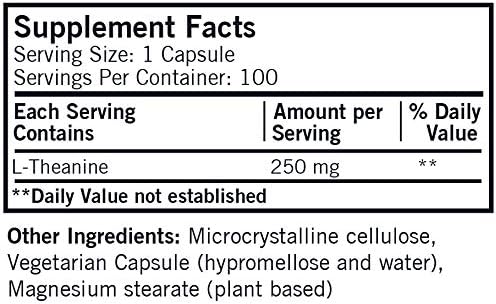 Kirkman – L-Theanine 250 mg - Hypoallergenic – 100 Vegetarian Capsules – Gluten Free – Casein Free – Amino Acid