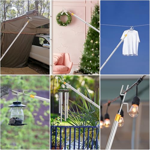 Clothes Hook Pole,29-71 Inch Adjustable Extension with Hook Bar.Suitable for Clothes Hanger Rod, Christmas light, Hanging ...