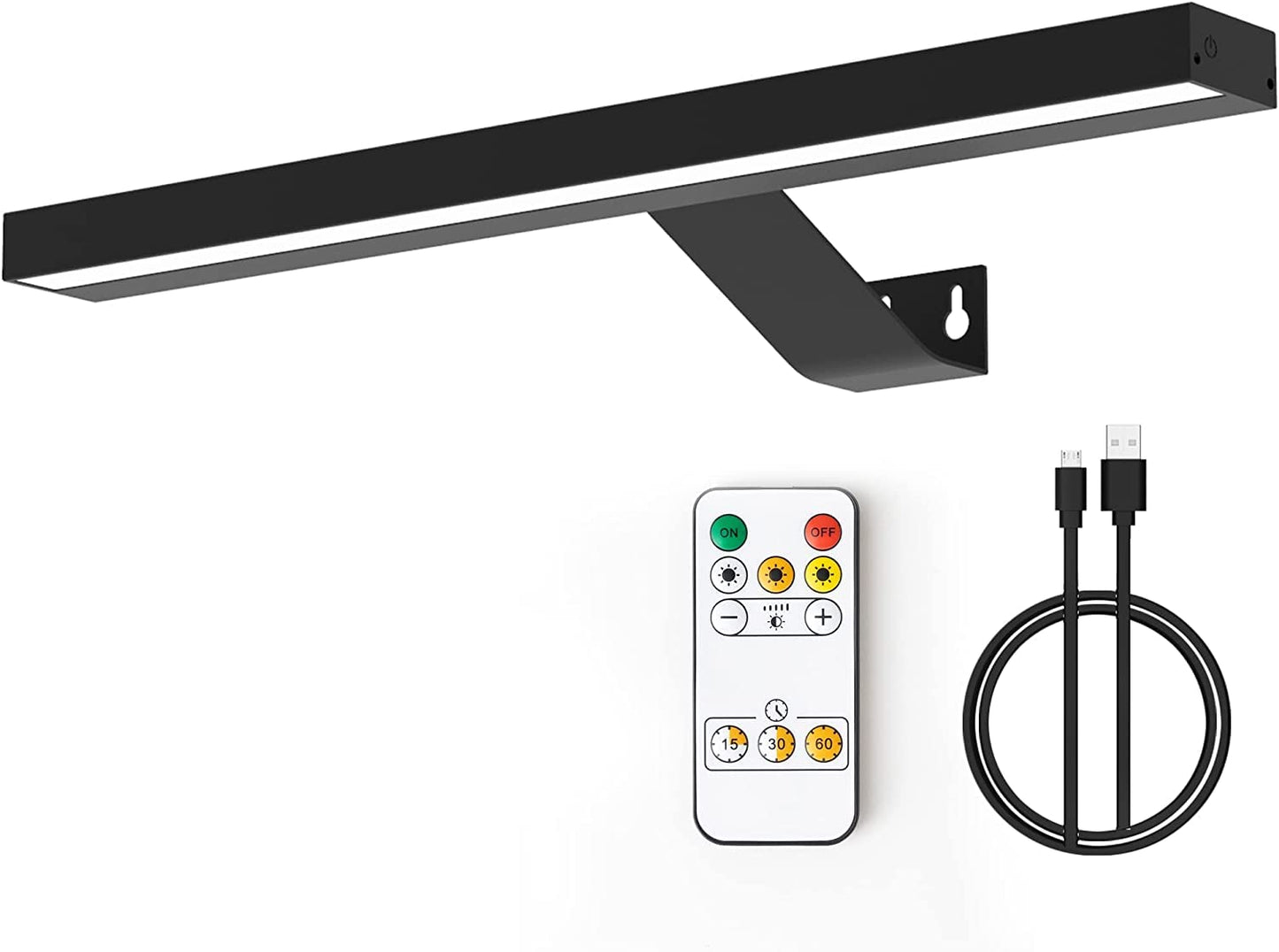 MIOBLUE Wireless Picture Light, 16 Inch Dimmable Metal Accent Light, Rechargeable with Remote Control, Black, Model HD-b-GM