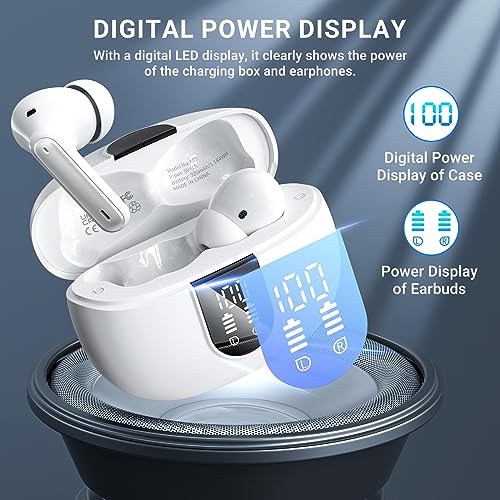 Wireless Earbuds, 2024 Wireless Headphones HiFi Stereo Earphones with 4 ENC Noise Canceling Mic, 42Hs Playtime In Ear Earb...