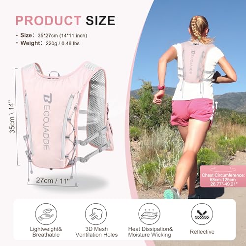 BECOJADDE Running Vest Hydration Backpack for Men Women, 5L Lightweight Running Backpack Hydration Pack for Marathon, Trai...