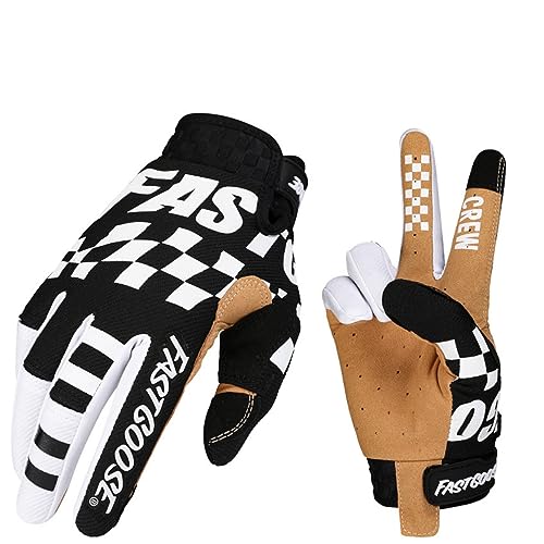 EXCEREY Square Grid MTB Cool Motorcycle Bicycle Full Finger Off-Road Racing Gloves Outdoor Sports for Men Women & Mountain...