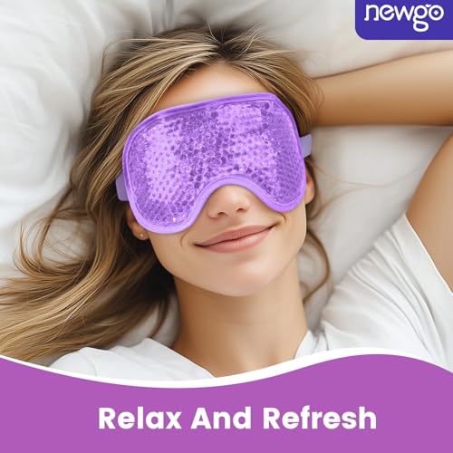 NEWGO Cooling Gel Eye Mask - Reusable Cold Pack for Puffy Eyes, Dark Circles, Migraine, Stress Relief - Purple With Soft P...