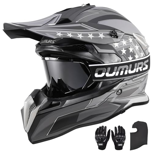 OUMURS DOT Adult Dirt Bike Helmet with Goggles Gloves & Mask Adjustable Sun Visor Motorcycle Adult ATV Helmet Off-Road Mot...