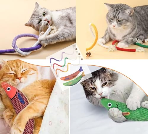 FKKWUOT Cat Chew Rope Toy,Catnip Saury Fish Toys,Cats Interactive Toys for Teeth Cleaning,5Pcs Cat Toys for Indoor Cats wi...