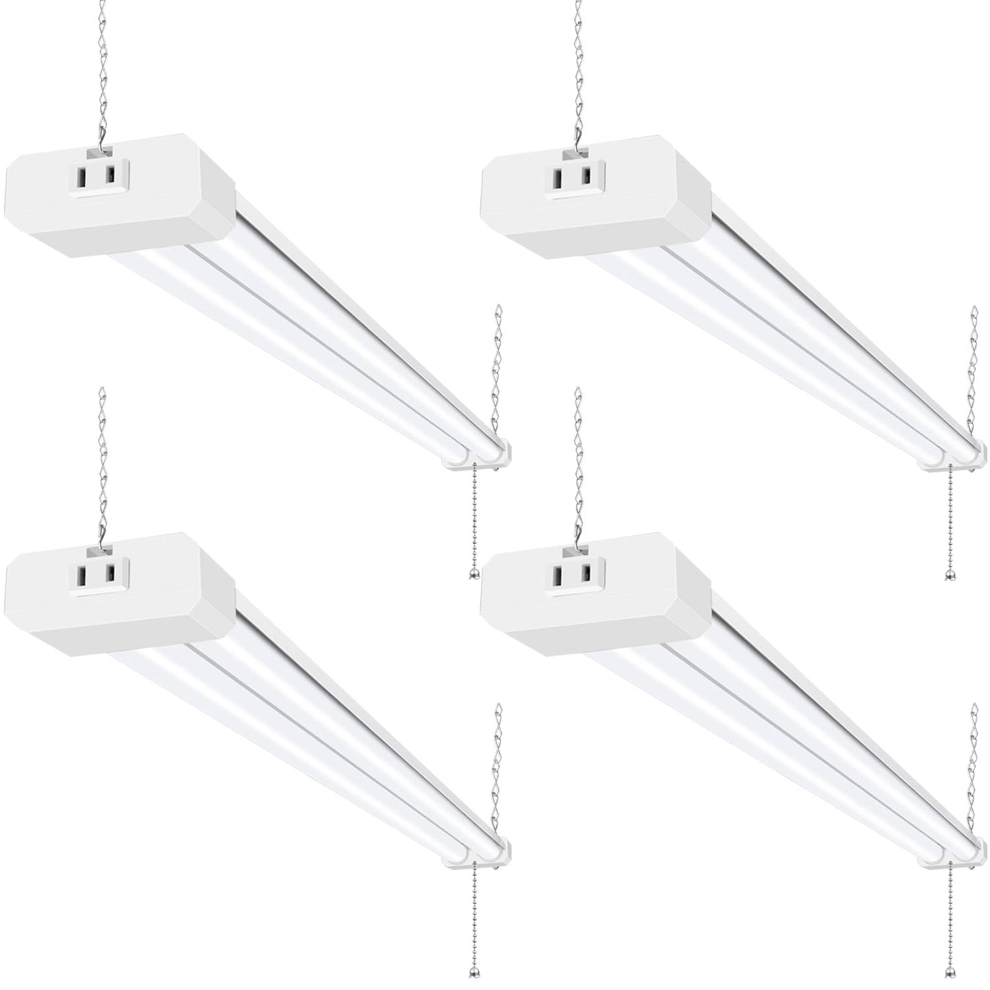 Hykolity 4 Pack 4Ft Linkable Led Shop Light For Garage  6500Lm  4Ft 60W Utility Light Fixture  5000K Daylight Led Workbench Light With Plug  Hanging Or Surface Mount  White - Etl