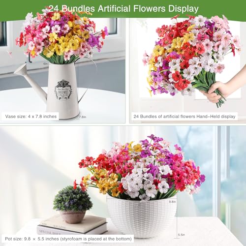 AGIRL 24 Bundles Artificial Flowers for Outdoor,No Fade Fake Plastic Flowers Faux Plants for Decoration Hanging Planters I...