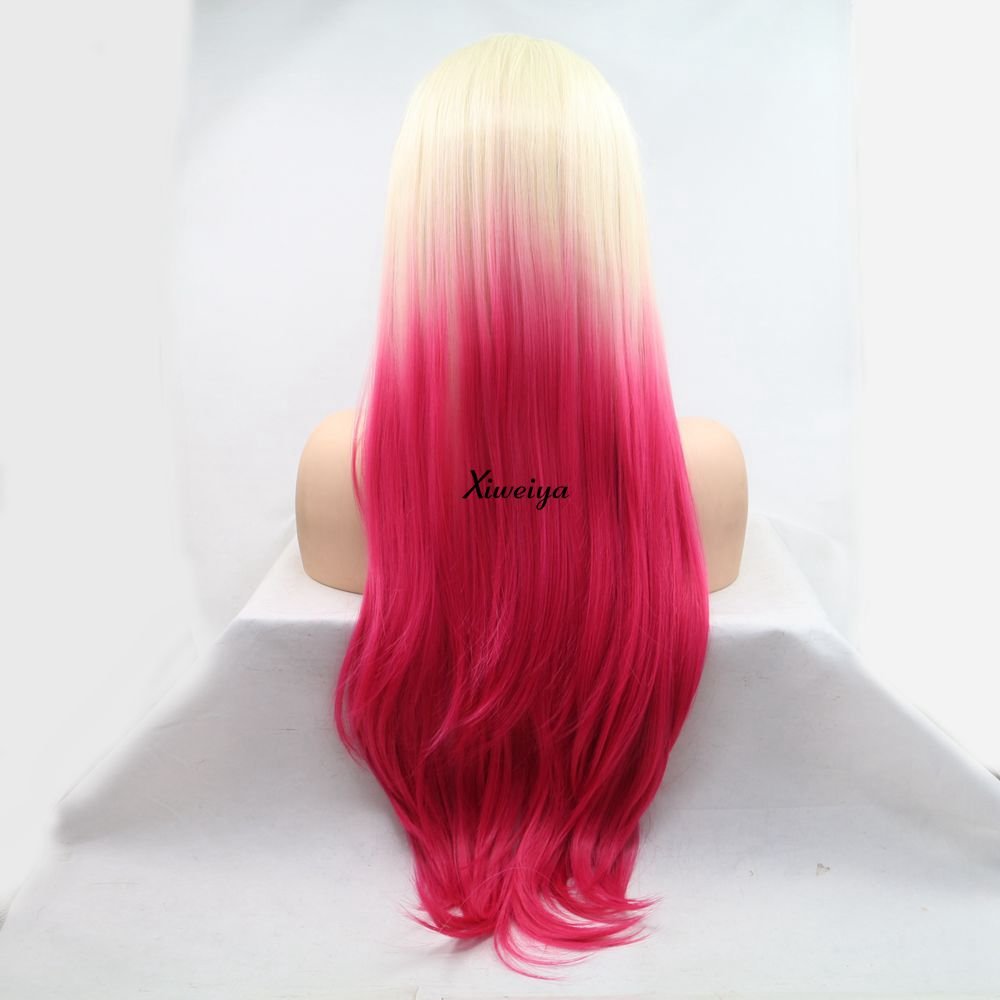 Xiweiya Wigs Long Natural Straight Wig Mermaid Piano Color Blonde Ombre Red Color Synthetic Lace Front Wig Heat Resistant Replac