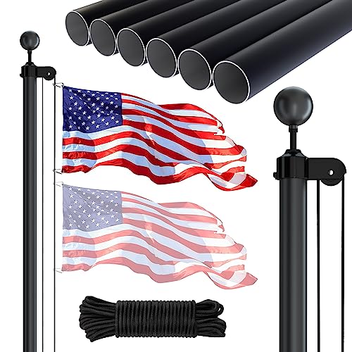 NELXINJO 25FT Heavy Duty Flagpole Kit for Outside House, 2.1" Bottom Tube, Tapered Aluminum Pole with All Hardware & 3x5 U...