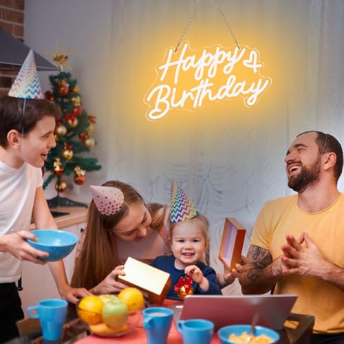 Happy Birthday Neon Sign for Party and Wall Decor,15 * 9 inch Warm White Led Neon Light Signs with USB and Dimmer Switch,H...