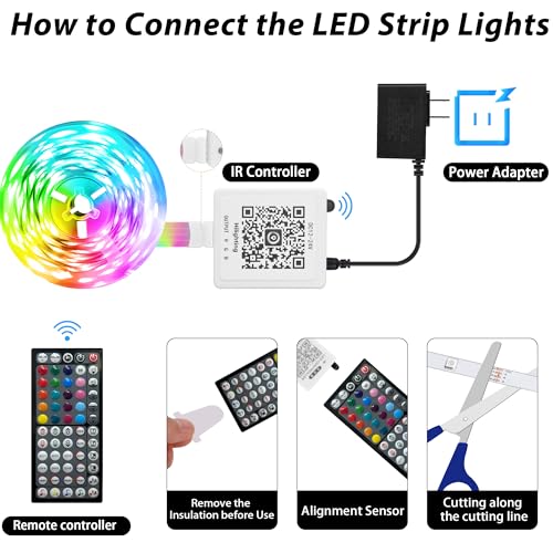 GANZQH Led Lights for Bedroom 50FT, RGB Led Strip Lights Color Changing Indoor, Music Sync Led Light Strip with Remote & A...