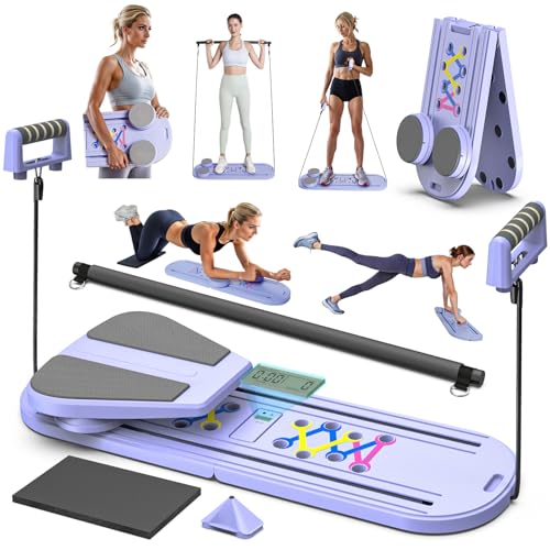 FUNWICT Pilates Board Pilates Reformer Set, Pilates Board for Home Workout Foldable Pilates Reformer Board for Women, 6 in...