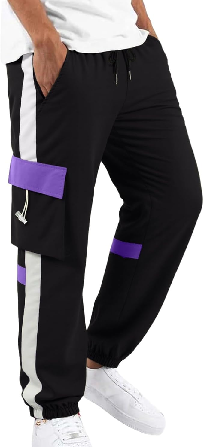 Mens Jogger Cargo Pants Baggy Casual Elastic Waisted Tapered Sweatpants Drawstring Athletic Workout Pants with Multi Pockets