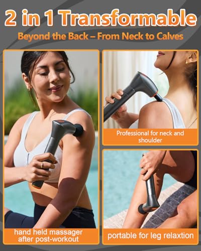 Convertible Massage Gun Deep Tissue for Back Neck Muscle Pain Relief - Electric Handheld Percussion Shoulder Massager Tool...
