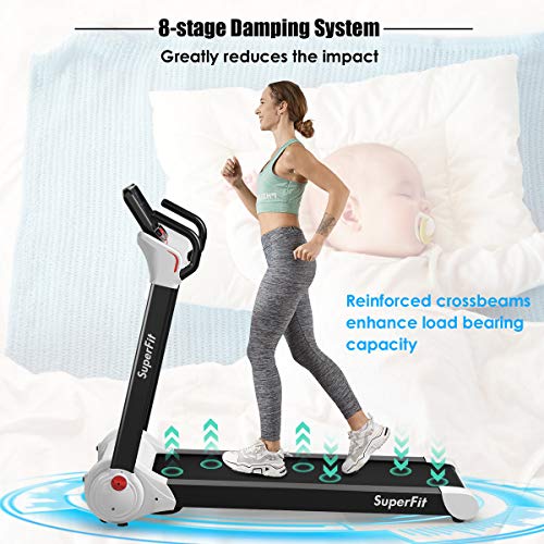 Goplus 3HP Treadmill with Desk Workstation, Superfit Foldable Treadmills for Home Office, Adjustable Height, Bluetooth Spe...