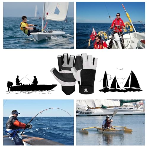 FitsT4 Sports Sailing Gloves 3/4 Finger and Grip Great for Sailing, Yachting, Paddling, Kayaking, Fishing, Dinghying Water...