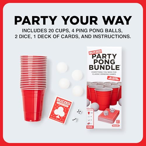Buzzed Party Pong Bundle Drinking Kit, Fun Outdoor or Indoor Drinking Game Set with Ping Pong Balls & Gear for 10+ Classic Games, Perfect for Holiday Party Games & Friendsgiving Gift Ideas for Host