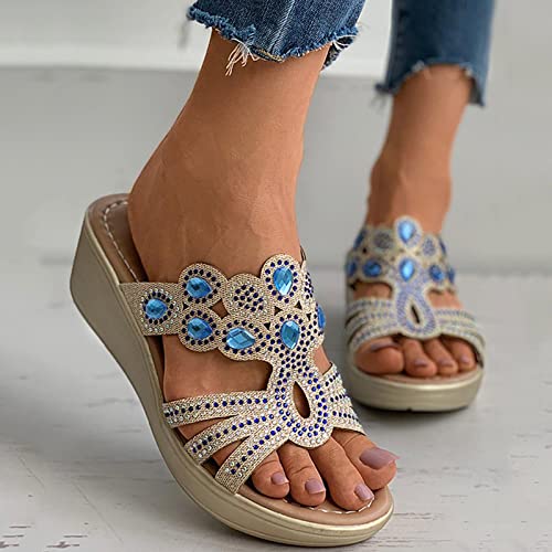 JEUROT Womens Wedge Sandals Open Toe Slip on Platform Slides Summer Beach Sandal Casual High Heels Mules Comfort Dress Shoes