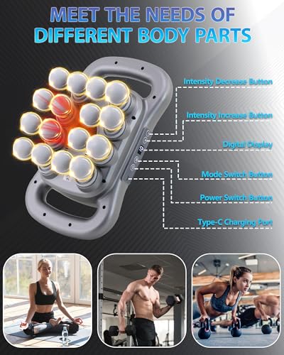 UFFAE 16-Head Massage Gun, Deep Tissue Percussion Massager with 9 Modes & 9 Intensities, 2600mAh Battery Back Bassager for...