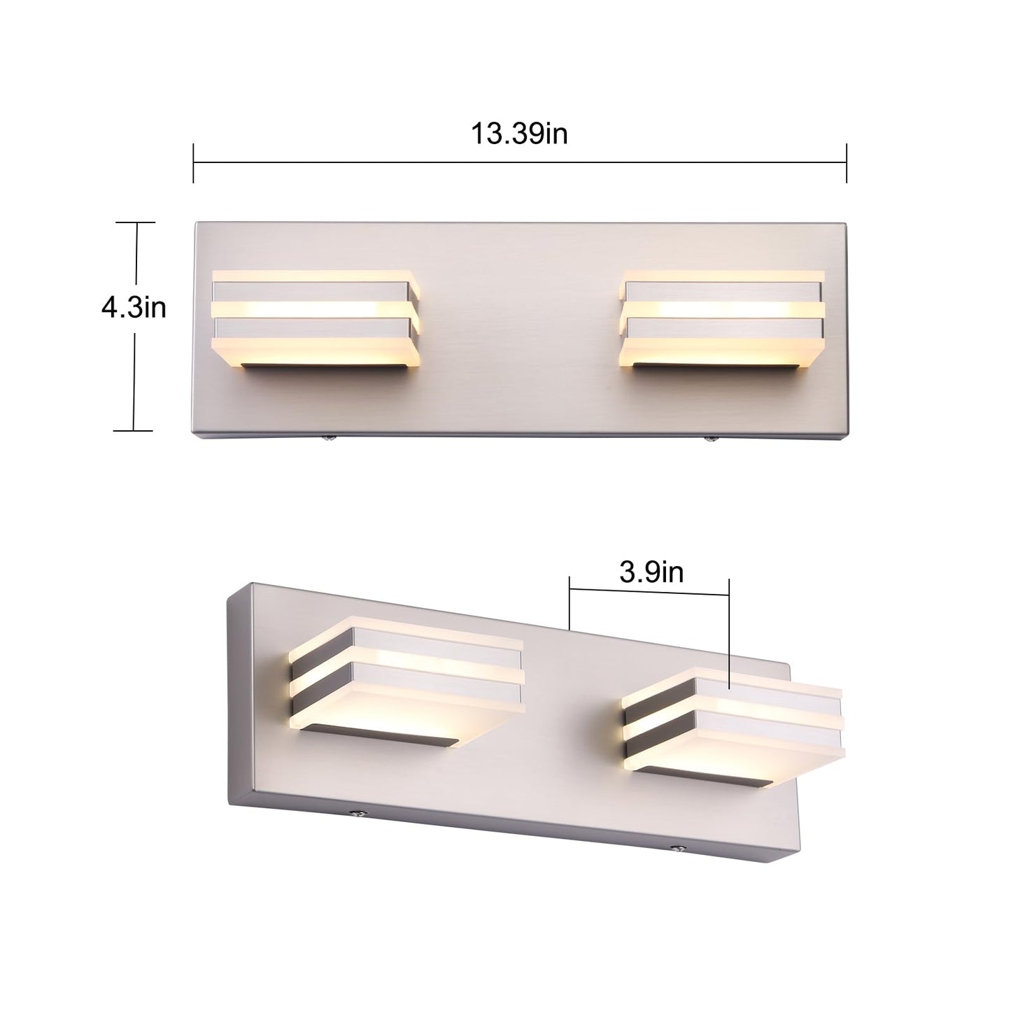 yumcrelect 2-Light, 12.6-Inch Wall Lights Brushed Nickel Vanity Lights for Bathroom Light Fixtures Adjust 3 Colors Modern Bath Lighing Fixture Over Mirror