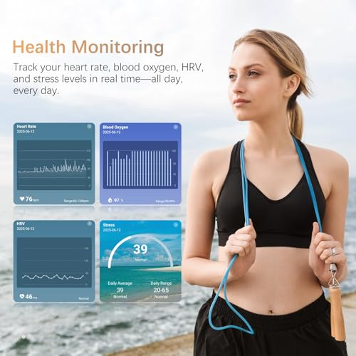 Fit Ring for Women Men, Ring Health Tracker with Heart Rate,Blood Oxygen,Heart Rate Variability, Stress, Sleep Monitor, St...