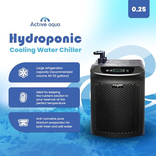 Active Aqua Hydroponic Water Chiller w/ Boost Function, 0.25 HP - Adjustable Cooling System for 40-92 Gallon Reservoirs, P...