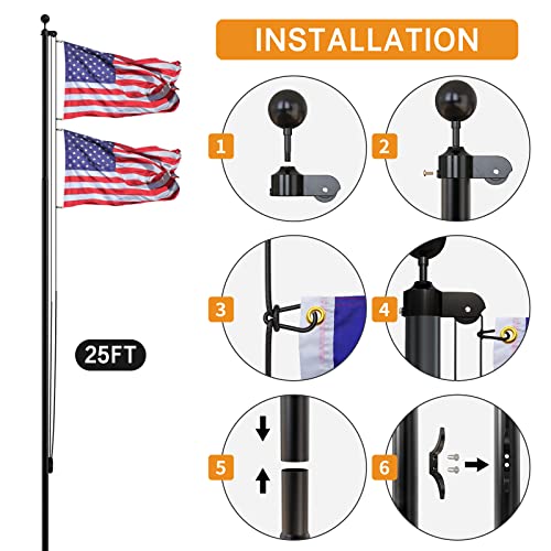 NELXINJO 25FT Heavy Duty Flag Pole – 2.0" Bottom Tube,80MPH Wind-Tested,13 Gauge Aluminum Residential Flagpole Kit with US...