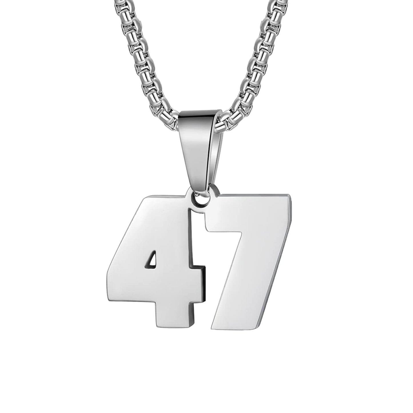 Number Necklaces Personalized Necklaces Silver Initial Number Pendant Stainless Steel Chain Movement Necklaces for Men Women (47