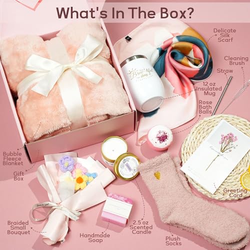Get Well Soon Gift Baskets for Women - 12pcs Care Package with Cozy Blanket, Scented Candle, Tumbler | Thinking of You, Su...