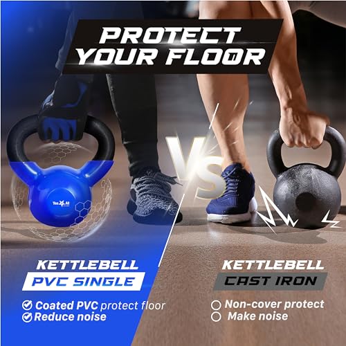 Yes4All Kettlebell, 5-100 LB Vinyl Coated Cast Iron Strength Training Kettlebells for Home Gym Exercises, Fitness, Full Bo...