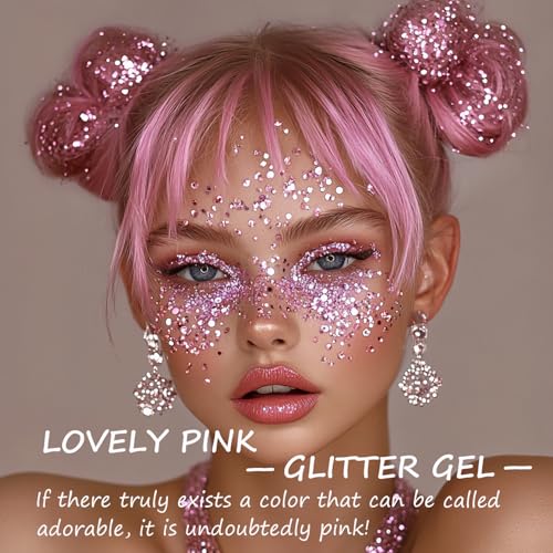 Face Body Glitter Set for Women and Kids, White Silver Pink Holographic Mermaid Sequins Chunky Glitter Makeup for Festival...