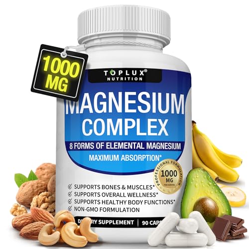 Magnesium Complex Supplement 8 Elemental 1000mg - Magnesium Glycinate, Citrate, Malate, Taurate, Chelated for Easy Absorpt...