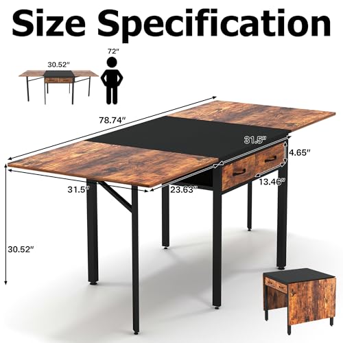 NAIYUFA Folding Dining Table,Dining Room Table with Drawers,Industrial Extendable Table for 6-8 People,for Dining Room,Liv...