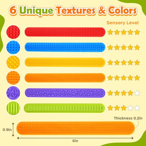 Sensory Fidget Toys for Kids: Textured Silicone Slap Bracelets 6 Pack, Stress Fidgets for Anxiety Autism ADHD, Wearable Se...