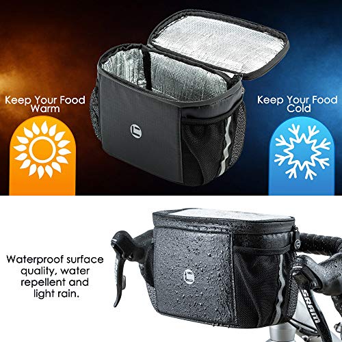 WOTOW Bike Handlebar Insulated Bag, Bike Front Phone Bag Cooler Storage Pouch With TPU Touch Screen Insulation Bicycle Fra...