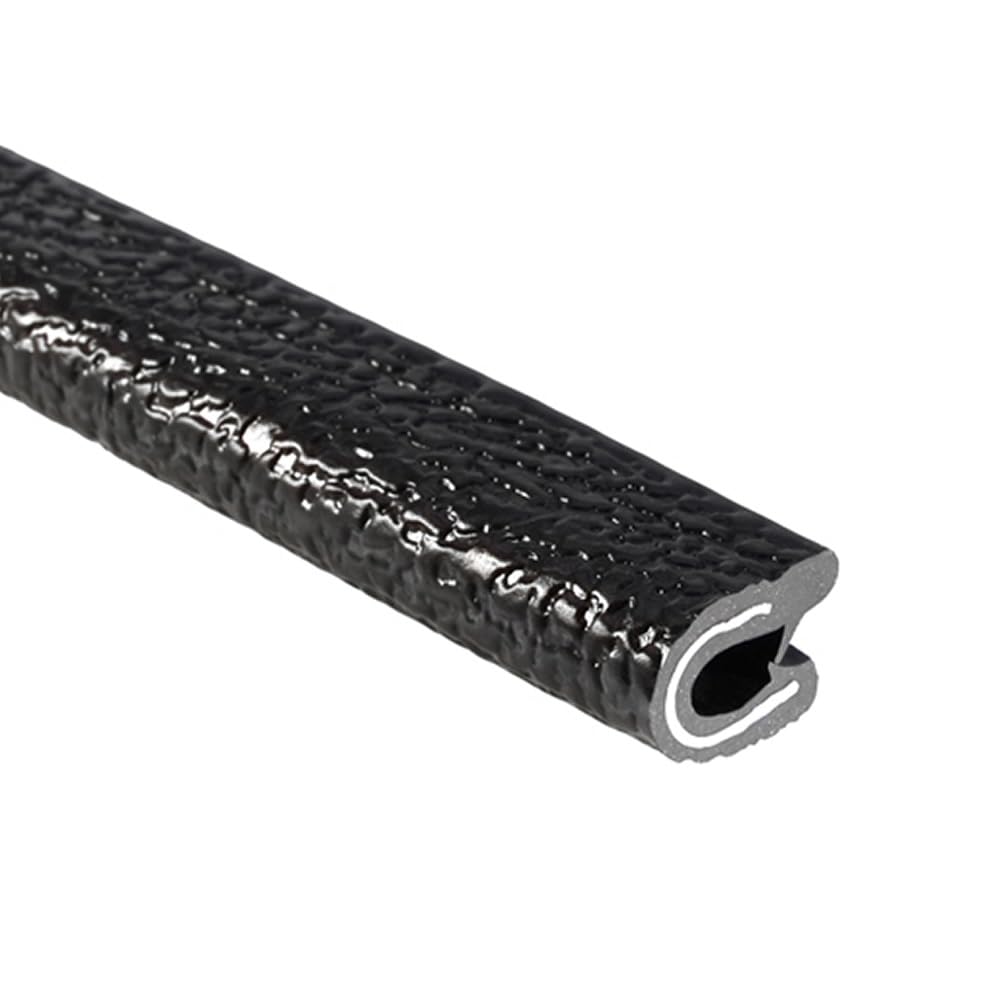 TRIM-LOK Edge Trim - Fits 3/32" Edge, 7/16” Leg Length, 25’ Length - Dual Gripping Fingers - Black, Pebble Texture - Flexible PVC Edge Protector