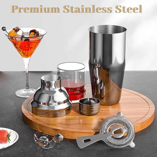 Vabaso 20-Piece Bartender Kit with Stand, Cocktail Shaker Set for Home Bar, 25oz Professional Stainless Steel Bar Tool Set...