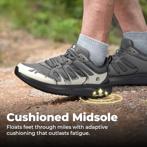 FitVille Men's Wide Hiking Shoes Water Repellent Trekking Trails Outdoor Sneakers Cushioned Lightweight Walking Running Sh...
