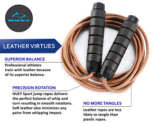 HUEY Sport Leather Jump Rope Set | 5.5 ounce & 1 pound Combination | Adjustable Skipping Rope for Speed Quiet Training Box...