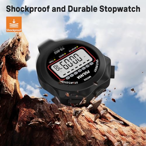 PULIVIA Stopwatch Timer Lap Split Digital Stopwatch with Clock Calendar Alarm, Large Display Stop Watch for Sports Kids Co...