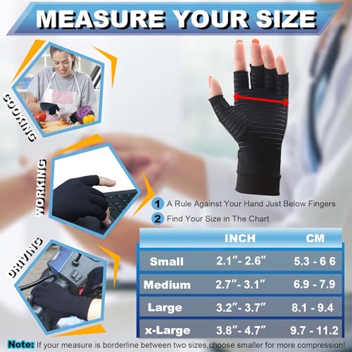 2Pairs Copper Arthritis Compression Gloves for Women Men, Fingerless Compression Gloves for Carpal Tunnel, Hand Pain, RSI,...