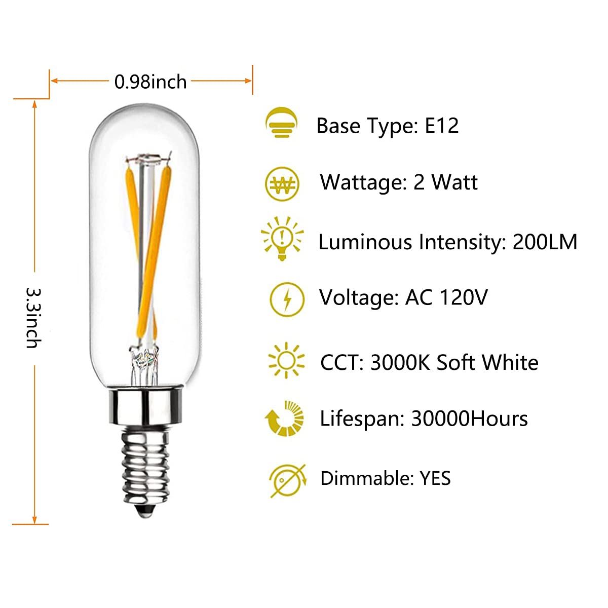Beonllay Dimmable T6 LED Bulbs 25W E12 Filament Chandelier Light 3000K Soft White Glass 12 Pack