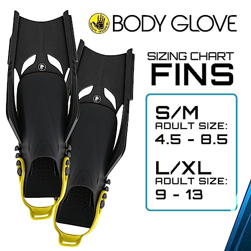 Body Glove - Free Breathing Snorkel Full FACE MASK Set-with FINS-Travel Bag-Anti Fog-Anti Leak-Panoramic View-Camera Moun...