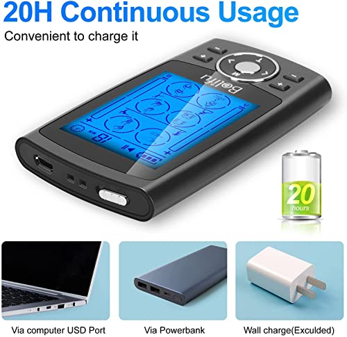 Belifu Dual Channel TENS EMS Unit 24 Modes Muscle Stimulator for Pain Relief Therapy, Electronic Pulse Massager Muscle Mas...