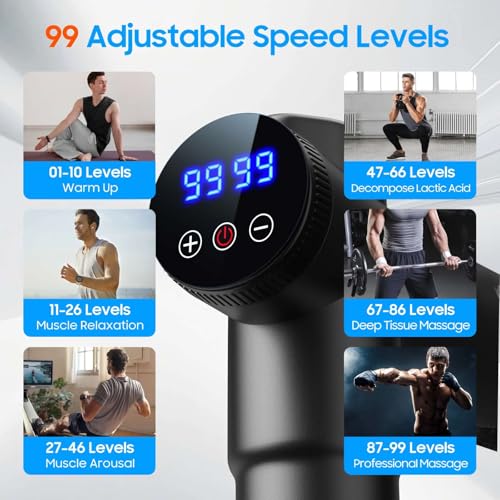 JOYSUWERUN Massage Gun – Deep Tissue Muscle Massager for Pain Relief & Recovery, Massage Gun with Heat, 9 Massage Heads, C...