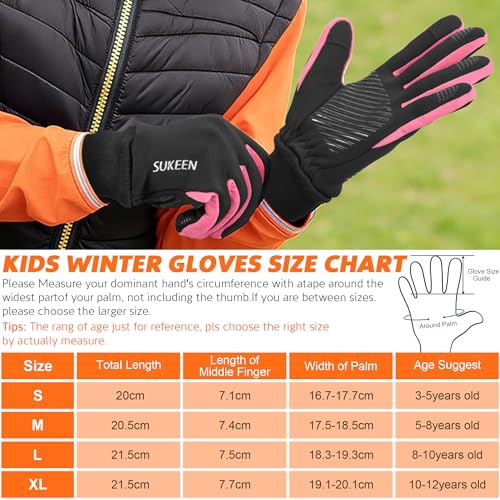 Sukeen Kids Winter Gloves, Touchscreen Anti-Slip Kids Cycling Gloves for Kids Boys Girls, Lightweight Boys Gloves for Runn...