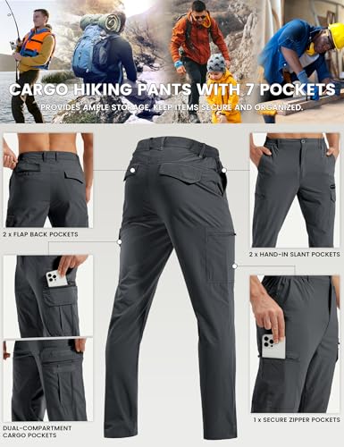 MOURCE Hiking Pants Men Lightweight Quick-Dry - Water Resistant Stretch Travel Pants with 7 Pockets for Outdoor Fishing