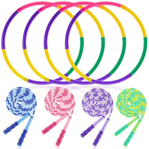 Silipull 8 Pcs Toy Hoop and Jump Rope Set for Kids Include 4 Skipping Rope and 4 Detachable Weight Size Hoop Gymnastic Fit...