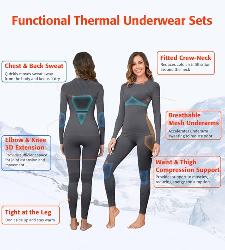 ATTRACO Thermal Underwear Set for Women Long Johns Warm Base Layer Top & Bottom for Cold Weather